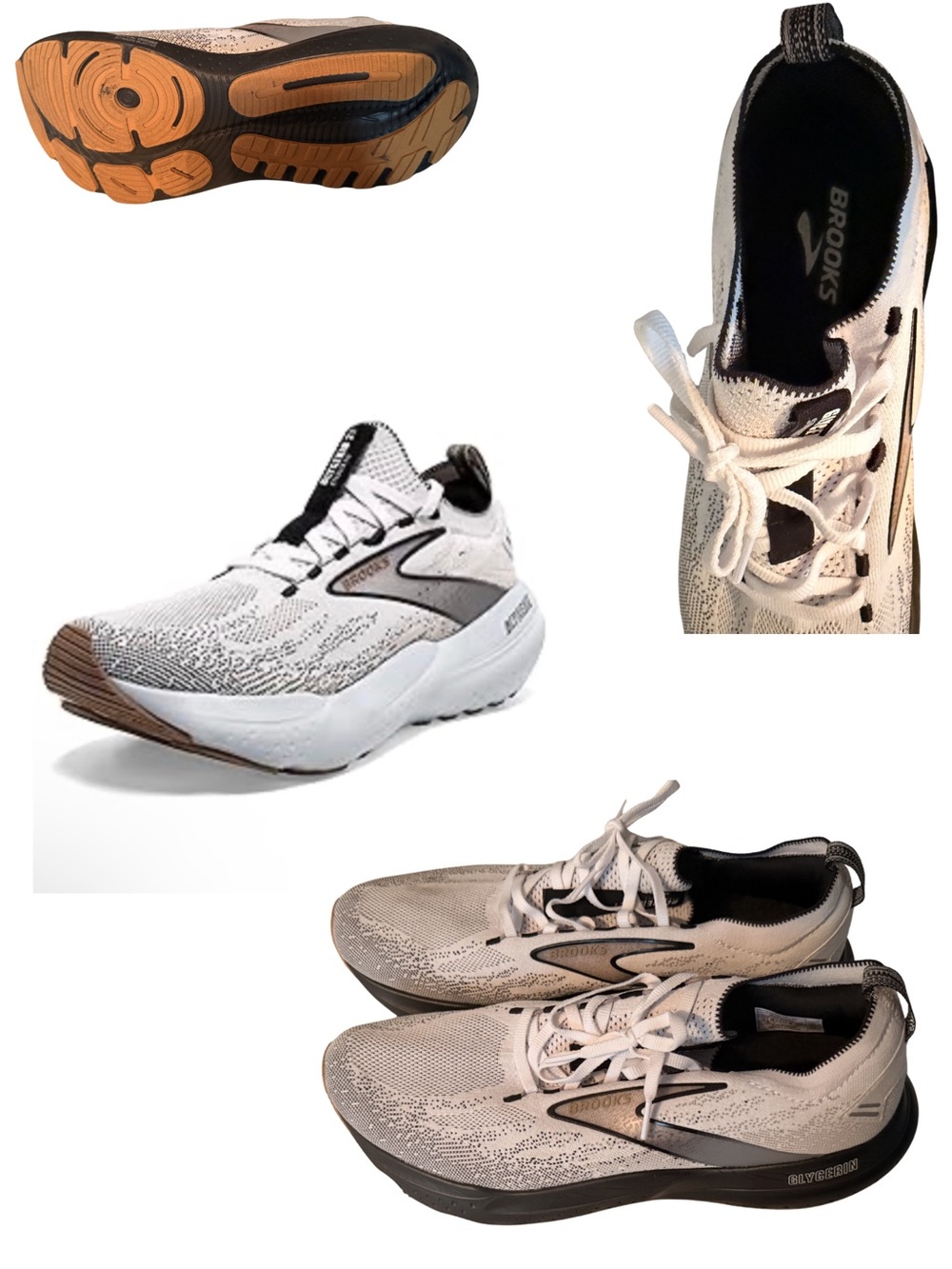 Brooks White Running Shoes with Black and Brown Details